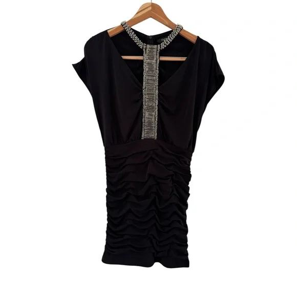 🛍️SALE🛍️ Forever 21 Jeweled Neckline Black Mini Dress - Picture 3 of 9